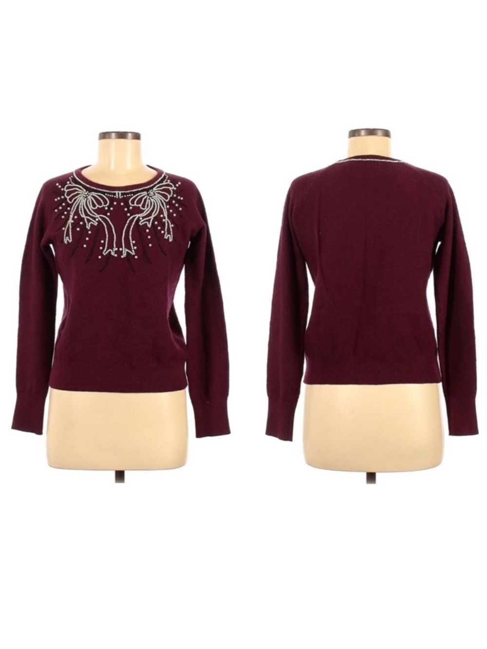 Anthropologie FIELD FLOWER Wool Blend Textured Pearl Beaded Sweater XS